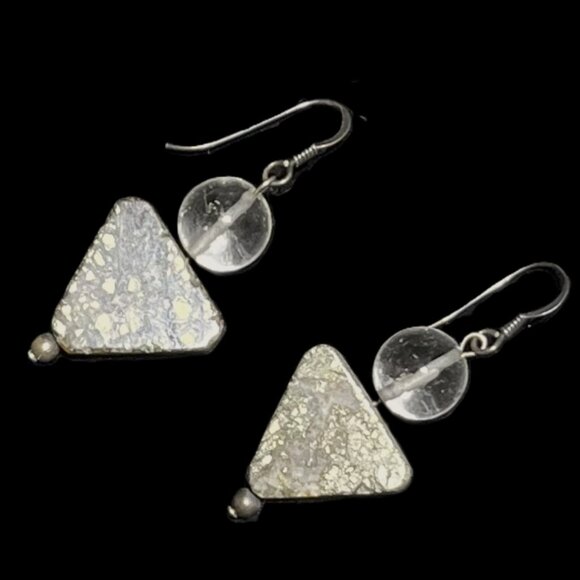 🆕 NEW Vintage Handmade Muscovite Mica Triangle & Glass Bead Dangle Earrings - Picture 1 of 4